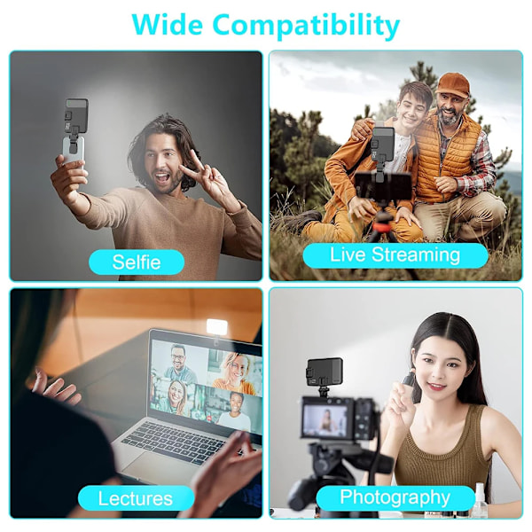 Minifokus Selfie Ljus 60 LED 2200mAh Uppladdningsbar Cell Phone Fill Light 7 Modes 10-Level Lightness, Portable Clip-on Light
