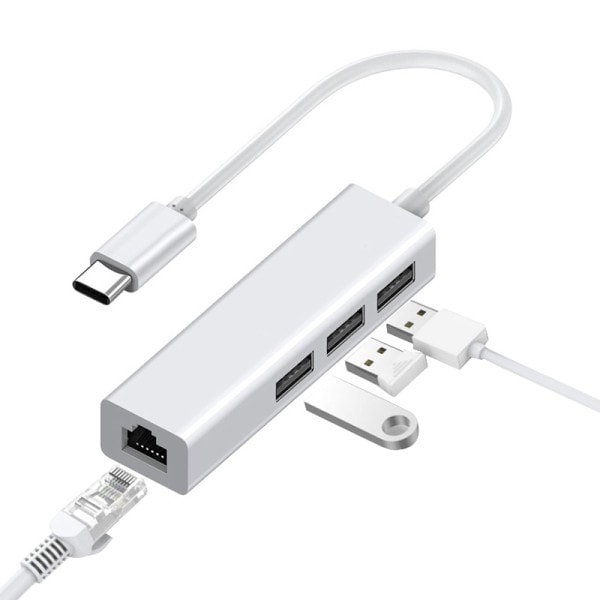 TYPE-C till RJ45 Lan Nätverk Kort 4 i 1 USB 2.0 Hub För Laptop Adapter Dator 4 Port Dock Station
