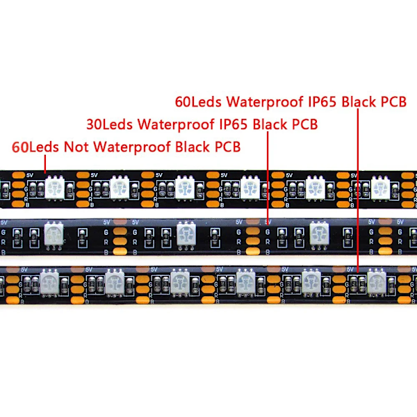 USB LED Strip Ljus 5V RGB Vattentät Svart 5m Led Strip Ljus
