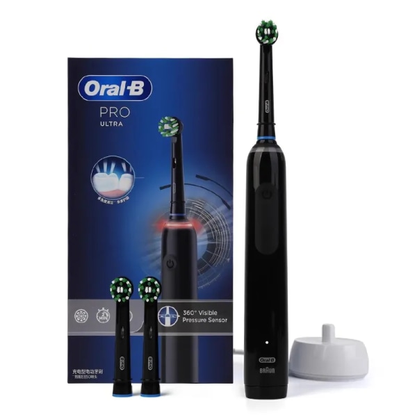 Oral B Pro Ultra Elektrisk Tannbørste Pro 4 Trykk Sensor 48,800 Strokes/Min 2 Min Timer 30s Påminnelse 4 Modi 3 Brush Heads