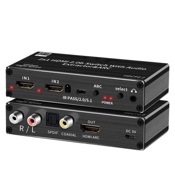4K HDMI Switcher Audio Extractor 2 in 1 out Selector  R/L+Toslink SPDIF+COAXIAL