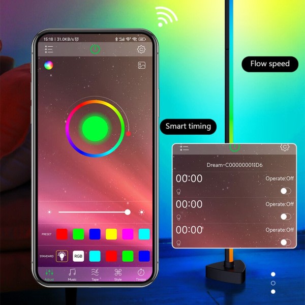 Stue Værelse Dæmpbar Hjørne Gulv Lampe 141cm Stativ Bluetooth RGB LED Humør Lys