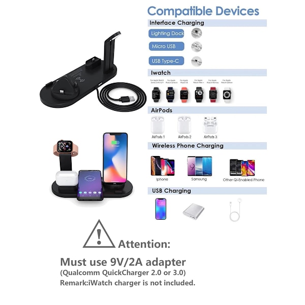 Paras laatu 5 In 1 Langaton laturi jalusta iPhone 15 14 13 12 11 X Apple Watch Airpods pöytä puhelin laturit telakka  asema