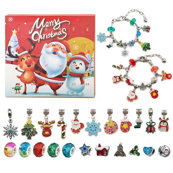 Jul advent kalender smykker sæt persienne æske til børn gør-det-selv armbånd nedtælling