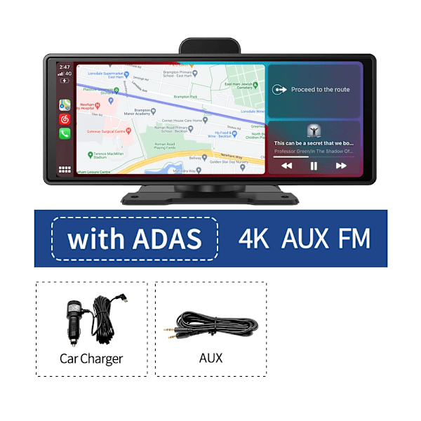 10,26" 4K Dash Cam ADAS Wireless Carplay & Android Auto Car DVR