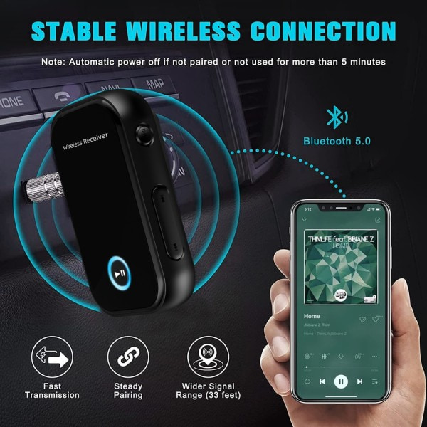 Bluetooth 5.0 modtager AUX adapter 3,5 mm jackstik trådløs lyd adapter hifi musik bil bluetooth modtager