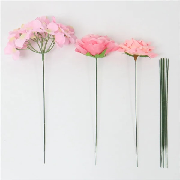 200 stykker Plastkledd Jern Blomster Stengel For Kunstig Hortensia Rose 6.69tommers Blomst Hode Pinn Stang Bryllup Dekor Tilbehør