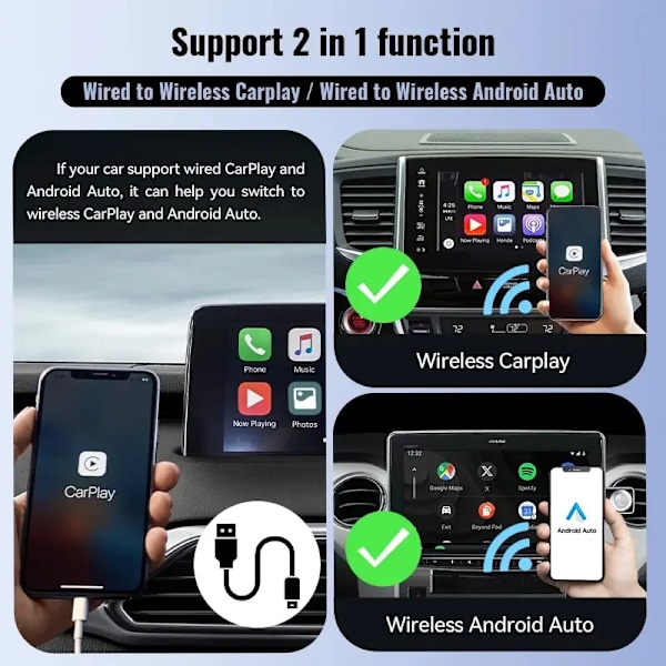 Universal Wireless CarPlay Android Auto Wireless Adapter Smart Mini Box Plug And Play WiFi Snabb Anslut