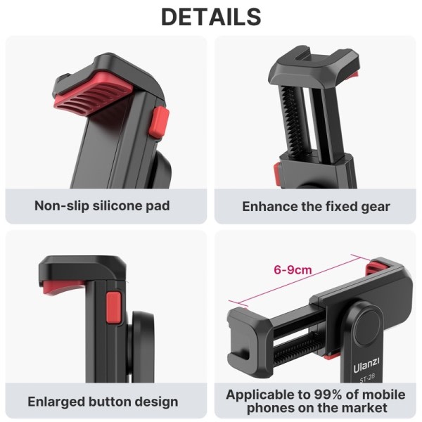 ST-06S Telefon holder Mount Clamp Clip Horizontal og lodret Shooting for Smartphone Cold Shoe Mount