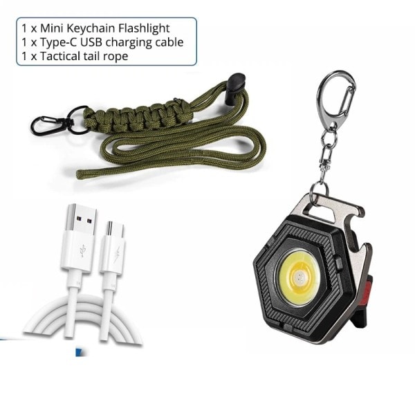 Mini Camping Lys LED Lommelygte Lantern USB Opladning COB Nøglering Work Light