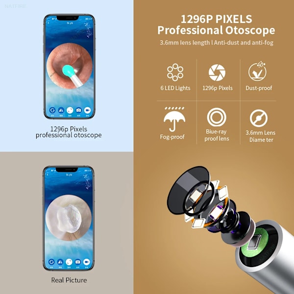 Smart Visual Ear Sticks Otoscope 1296P Endoscope Wax Removal Verktyg Earpick