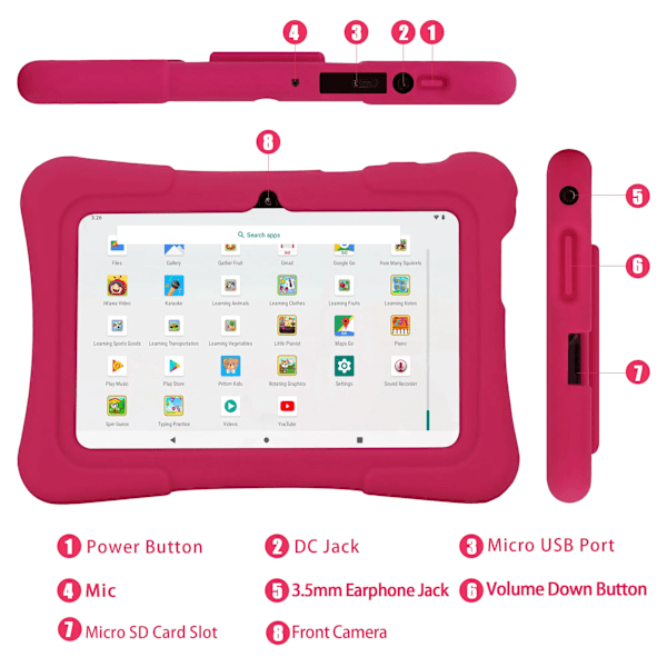 Kids Nettbrett Quad Core Android 10 32GB WiFi Bluetooth Educational Software Installert