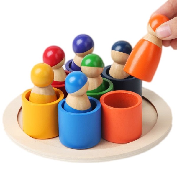 Montessori Baby Trä Regnbåge Pussel Leksaker Konst Färg Sortering Matchande Spel Leksaker För Småbarn
