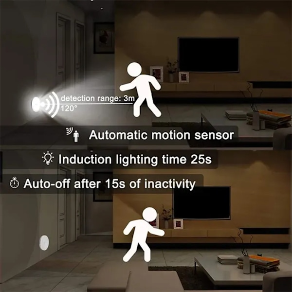 PIR Motion Sensor LED Natt Lys USB Oppladbar Natt Lampe