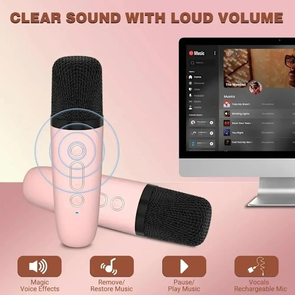Mini karaoke kone lapsille ja aikuisille kannettava kaiutin 1-2 langattomalla mikrofonilla