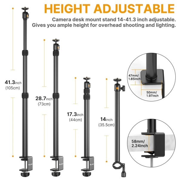 Stativ Klämma 90cm Skrivbord Light Stand Live Bom Arm med 1/4" Ball Head