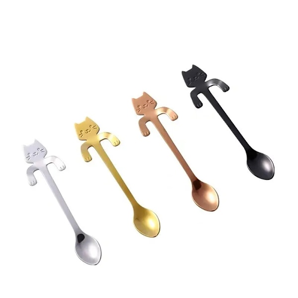 4 bitar Rostfritt Stål Mini Katt Kattunge Design Rostfritt stål Kaffe/Tea/Dessert/Drink/Mixing/Milkshake sked