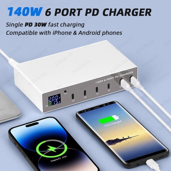 140W 6 1 PD laturi pikalataus 3.0 USB C pikalataus asema lataus iPhone kannettavalle tyyppi c 30W