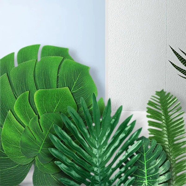 21 bitar Tropical Palm Löv Sommar Monstera Konstgjord Side Sköldpadda Löv För Hem Fest Inredning
