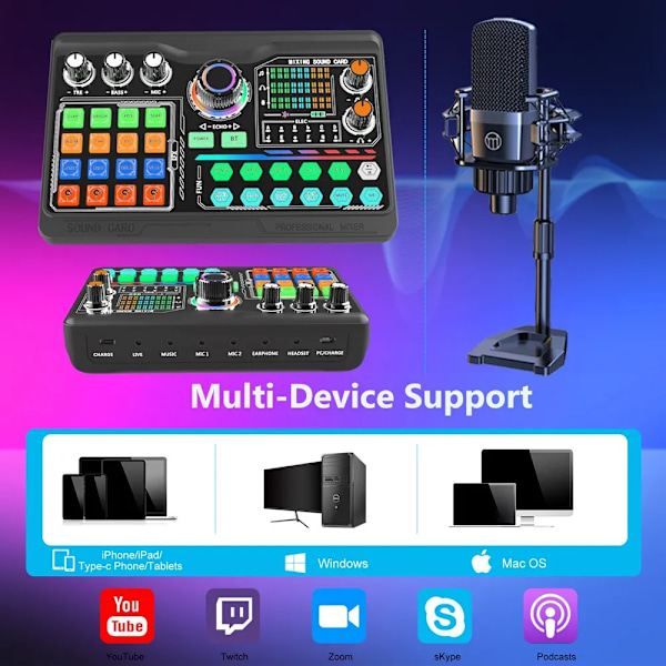 Professionell Podcast Mikrofon Ljudkort Kit för PC Smartphone Bärbar dator Dator Vlogg Inspelning Live Streaming YouTube