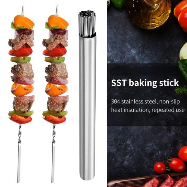 10 stk Gjenbrukbare grill spyd med oppbevaring rør rustfritt stål grill nål pinne for utendørs camping piknik verktøy