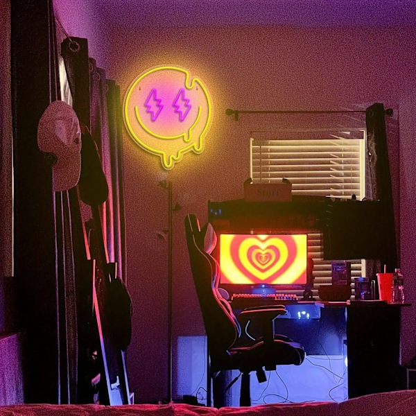 LED smältande smiley ansikte neon skylt dimbar smältande smiley ansikte neon skylt vägg dekoration neon skylt