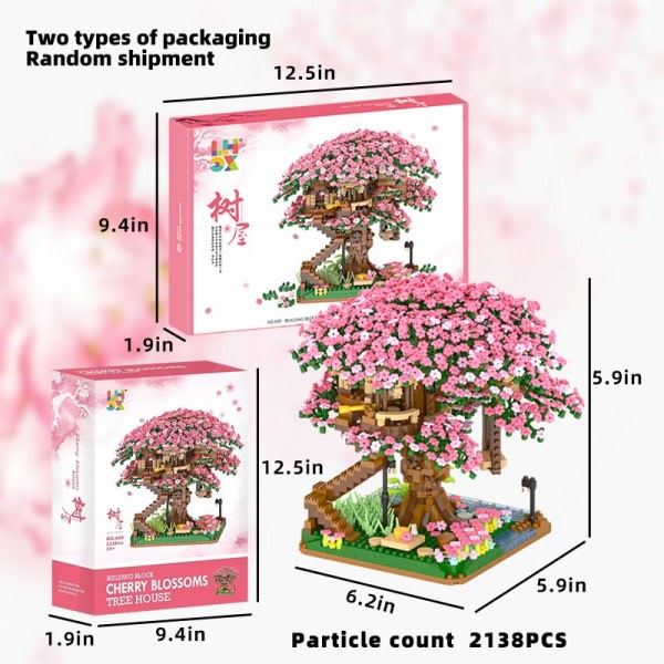 Mini Sakura træ hus bygning klodser kirsebær blomst plante by gade udsigt mursten