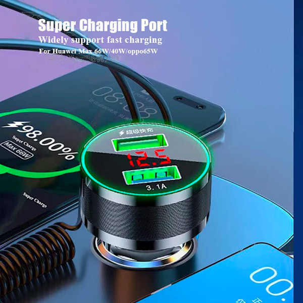 USB bil laddare adapter 150W snabb laddning med kabel 3 in 1