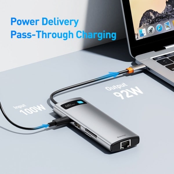 USB C Hub 4K@30Hz USB C till HDMI-kompatibel 8-i-1 USB Hub RJ45 PD 100W Adapter