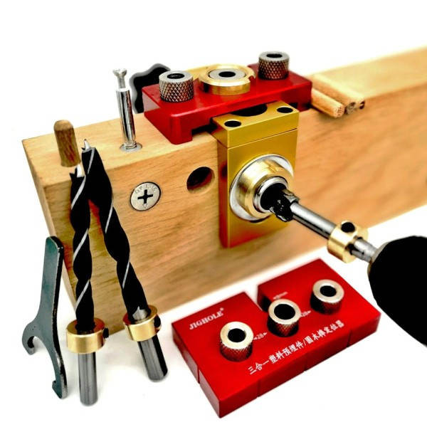 3 I 1 Dowelling Jig Master Kit Träbearbetning Justerbar Aluminium Borrning Guide Locator med 8/10/15mm borr