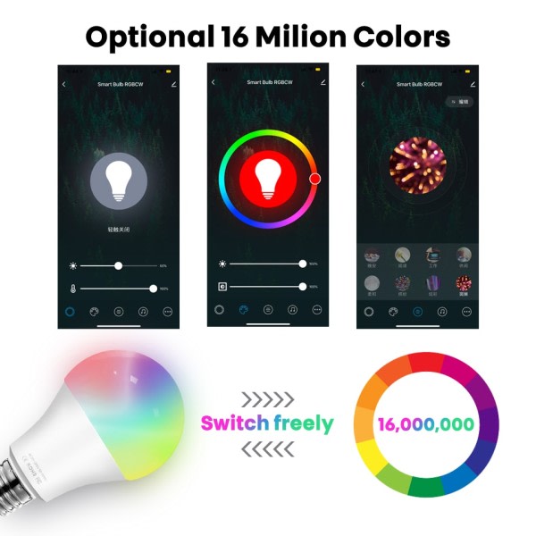 Tuya WiFi Smart Ljus Glödlampa E27 RGB LED Lampa Dimbar Smart Life APP Fjärrkontroll