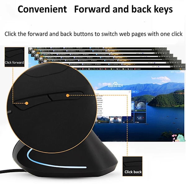 Kabelansluten Höger Vertikal RGB Mus Ergonomisk Gaming Mus 800 1200 1600 3200DPI USB Optisk Handled Hälsosam Mas