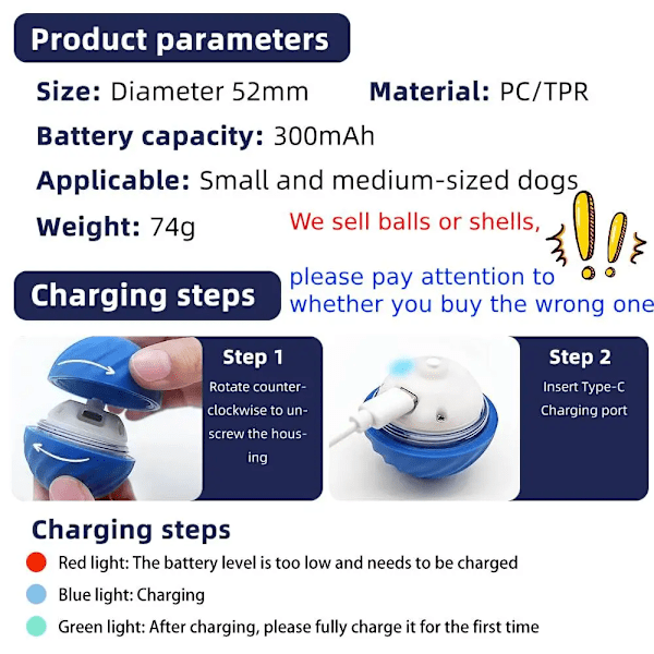 Smart Hund Toy Ball Elektronisk Interaktiv Djur Toy Moving Ball USB Automatic Moving studs