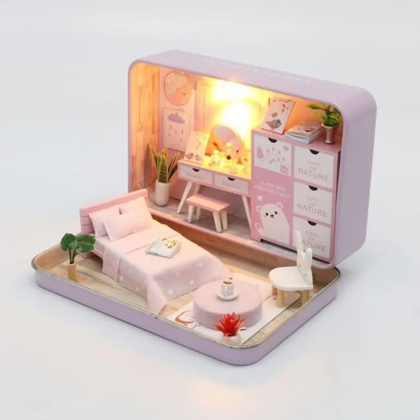 Mini nukke talo esivalmistettu pienoismalli teitse nukkekoti sarja huonekalut kotelo lelut