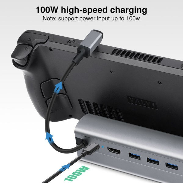 Telakointi asema yhteensopiva Steamin kannen 6-in-1 Steam kansi telakka HDMI 4K@60Hz Gigabit Ethernet 3 USB-A 3.0 lataus USB-C