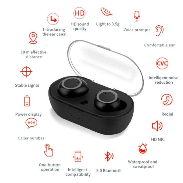 Langattomat Bluetooth kuulokkeet Hifi stereo melua vaimentavat nappikuulokkeet In-ear kosketus kuulokkeet