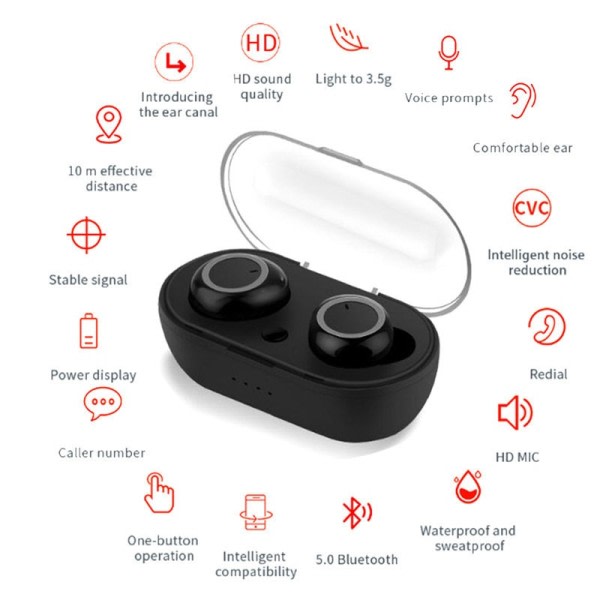 Trådlösa Bluetooth hörlurar Hifi stereo brusreducerande öronsnäckor In-ear touch headset