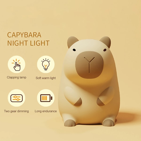 Söt Tecknad Capybara Silicon Natt Ljus USB Uppladdningsbar Timing Dimming Sömn Natt Lampa