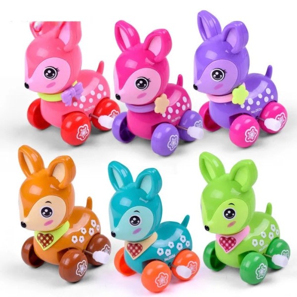 Sjovt farverigt urværk legetøj baby barn hjort løb urværk forår legetøj