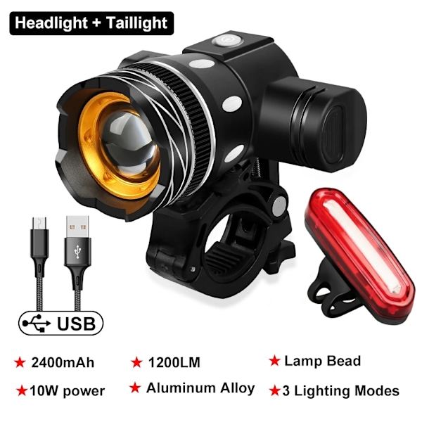 LED sykkel front lys 2400mAh USB oppladbart MTB sykkel frontlykt