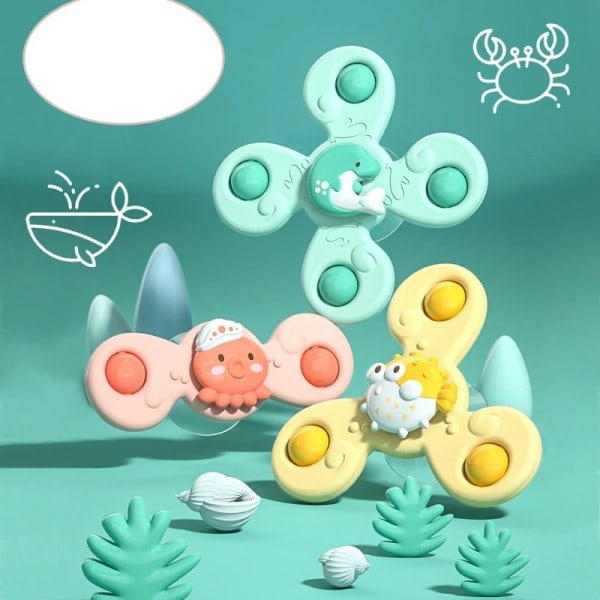 Baby Bad Leksaker Roliga Bad Sug Spinner Sugkopp Tecknad film Skallror Fidget Utbildningsleksaker