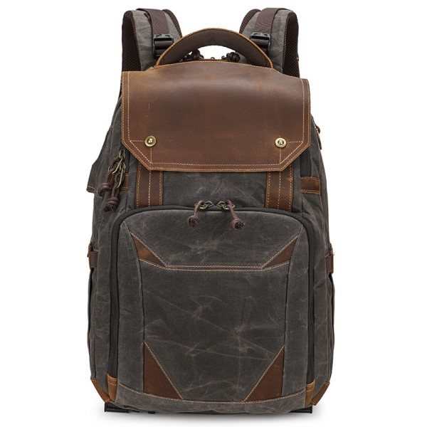 Kamera väska Vattentät Retro Batik Canvas Läder Ryggsäck w USB Port passform 15,4 tum Laptop Her Fotografi väskor