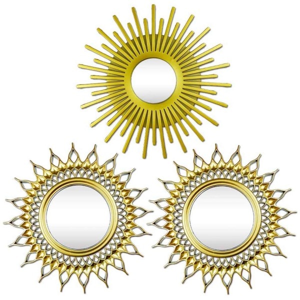 Sol Spegel Guld Rund Dekorativ Vägg Sunburst Speglar Hem Inredning Tillbehör