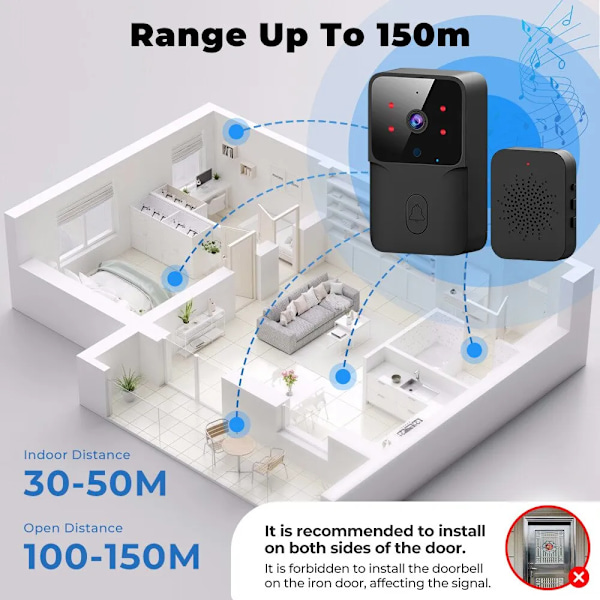 WiFi Dørklokke Hjem Tuya WiFi Trådløs Dørklokke DC AC Batteri drevet Kamera Belle