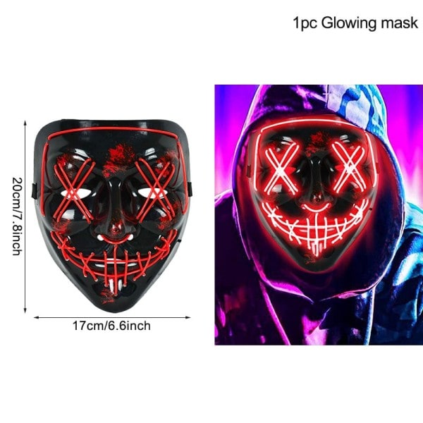 LED Halloween Mask Luminous Glow In The Dark Mascaras Halloween Fest kostym