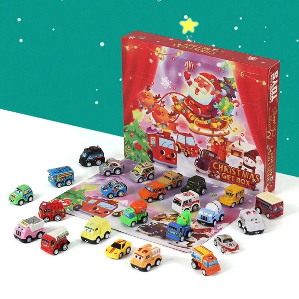 Advent kalender biler børn jul biler 24 stykker tilfældig bil kalender træk tilbage mini bil legetøj