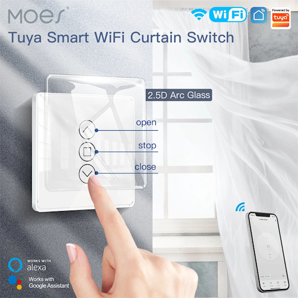 Smart 2.5D Arc Glas Touch Gardin Switch
