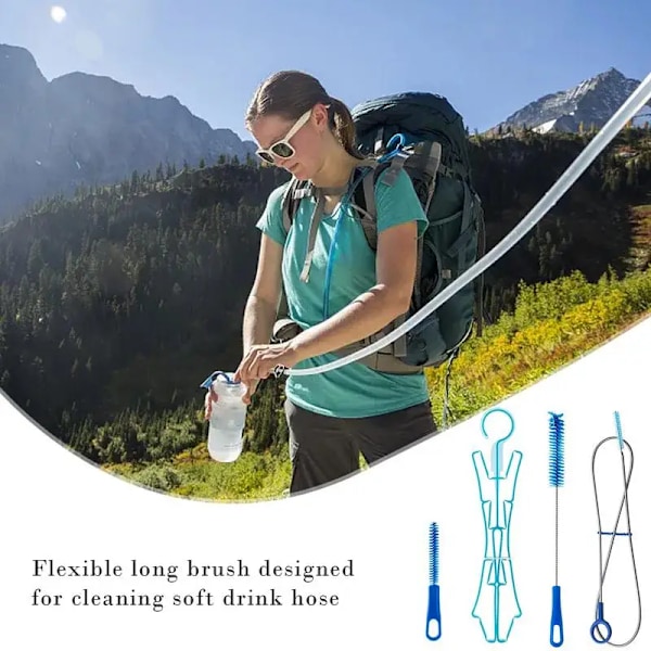 Vand hydrering blære rengøring børste kit plastik udendørs drikke vand pose renser camping vandreture madlavning forsyninger 4 i 1