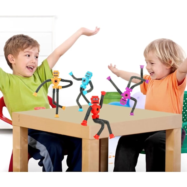 4 bitar Sugkopp Robot Rolig Teleskopisk Stretch Fidget Toy Stress Lättnad Pussel Djur Knepig Toy Familj Skämt Barn Kid Gåva