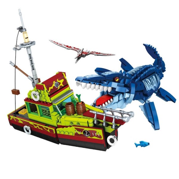 Kreativ Dinosaur Skip Leker Bygning Blokk Gjør selv Flukt Fra Ocean Mosasaurus Montage Klosser
